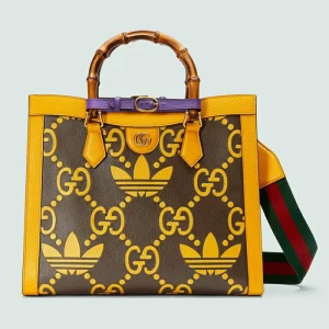 GUCCI Adidas X Diana Medium Tote Bag - Brown And Yellow Leather