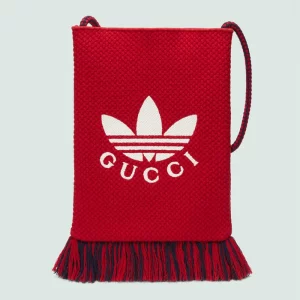 GUCCI Adidas X Medium Messenger Bag - Red Crochet Knit