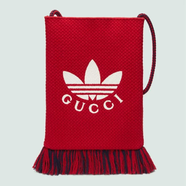 GUCCI Adidas X Medium Messenger Bag - Red Crochet Knit