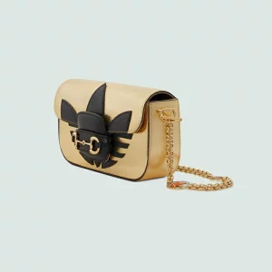 GUCCI Adidas X Small Horsebit Shoulder Bag - Gold Lamé And Black Leather