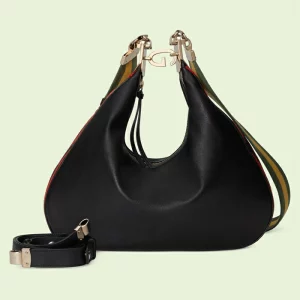 GUCCI Attache Medium Shoulder Bag - Black Leather