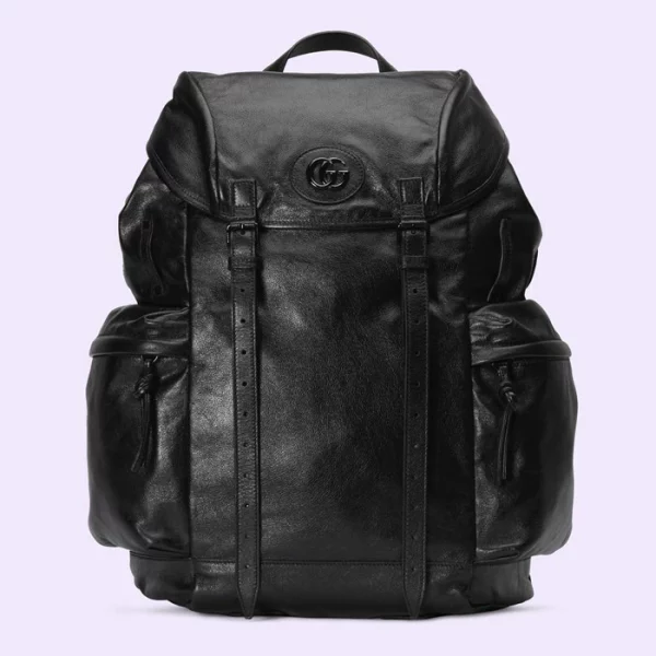 GUCCI Backpack With Tonal Double G - Black Leather