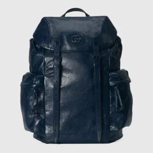 GUCCI Backpack With Tonal Double G - Dark Blue Leather