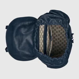 GUCCI Backpack With Tonal Double G - Dark Blue Leather