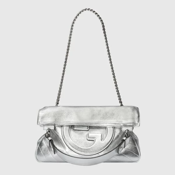 GUCCI Blondie Small Tote Bag - Silver Lamé Leather