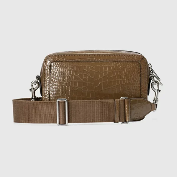 GUCCI Crocodile Shoulder Bag With Double G - Light Brown