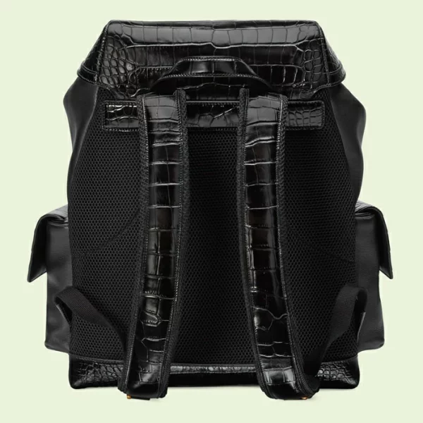 GUCCI Crocodile Trim Backpack With Double G - Black
