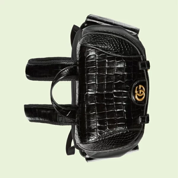 GUCCI Crocodile Trim Backpack With Double G - Black