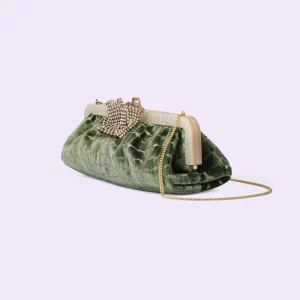 GUCCI Crocodile Velvet Jacquard Handbag - Green