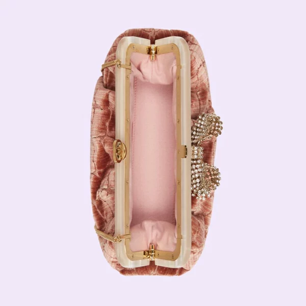 GUCCI Crocodile Velvet Jacquard Handbag - Pink