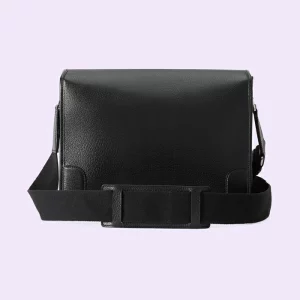 GUCCI Crossbody Messenger Bag With Interlocking G - Black Leather