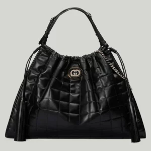 GUCCI Deco Large Tote Bag - Black Leather