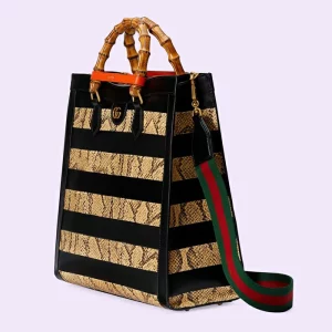 GUCCI Diana Large Python Tote - Black And Beige