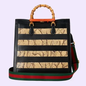 GUCCI Diana Large Python Tote - Black And Beige
