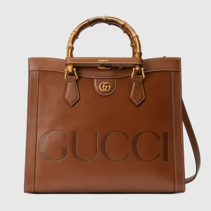 GUCCI Diana Medium Top Handle Bag - Brown Leather