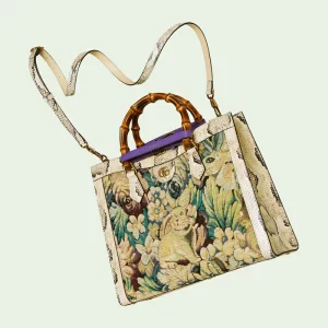 GUCCI Diana Python Medium Tote Bag - Green And Multicolor Tapestry
