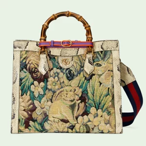 GUCCI Diana Python Medium Tote Bag - Green And Multicolor Tapestry