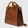 GUCCI Diana Small Tote Bag - Brown Leather