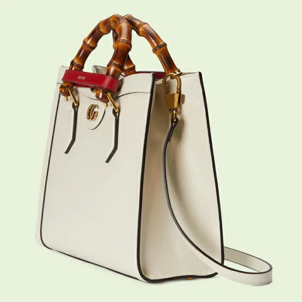 GUCCI Diana Small Tote Bag - White Leather