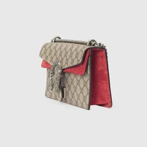 GUCCI Dionysus GG Small Shoulder Bag - Gg Supreme And Red Suede