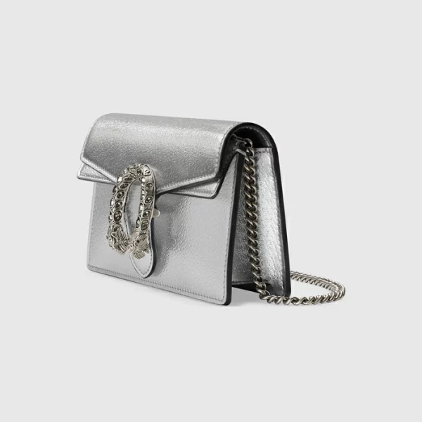 GUCCI Dionysus Super Mini Bag - Silver Lamé Leather