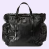 GUCCI Drawstring Tote Bag With Tonal Double G - Black Leather