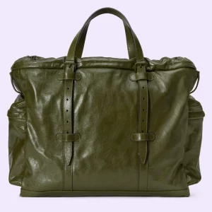 GUCCI Drawstring Tote Bag With Tonal Double G - Forest Green Leather
