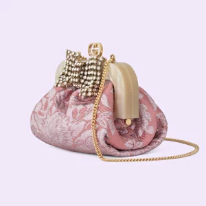 GUCCI Floral Brocade Handbag With Bow - Pink