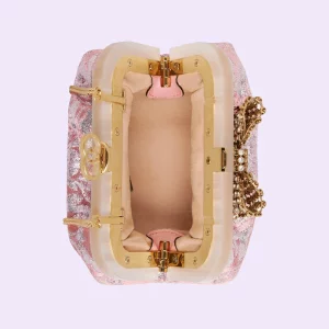 GUCCI Floral Brocade Handbag With Bow - Pink