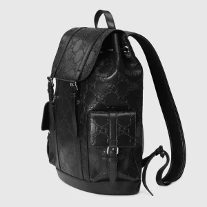GUCCI GG Embossed Backpack - Black Leather