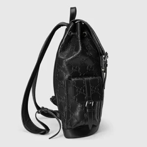 GUCCI GG Embossed Backpack - Black Leather