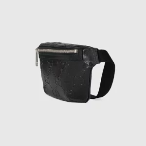 GUCCI GG Embossed Belt Bag - Black Leather