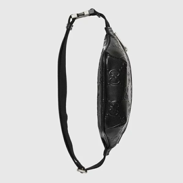 GUCCI GG Embossed Belt Bag - Black Leather
