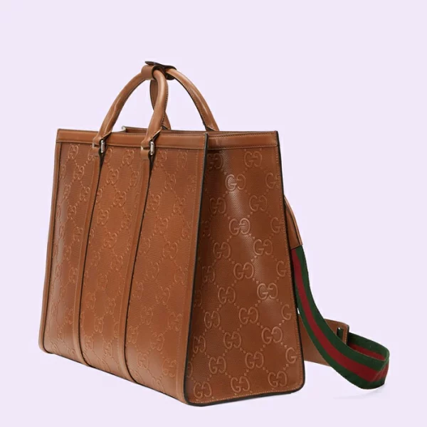 GUCCI GG Embossed Tote Bag - Brown Leather