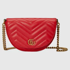 GUCCI GG Marmont Matelassé Chain Mini Bag - Red Leather