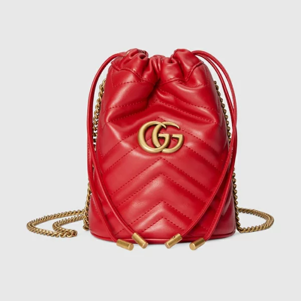 GUCCI GG Marmont Matelassé Mini Bucket Bag - Red Leather