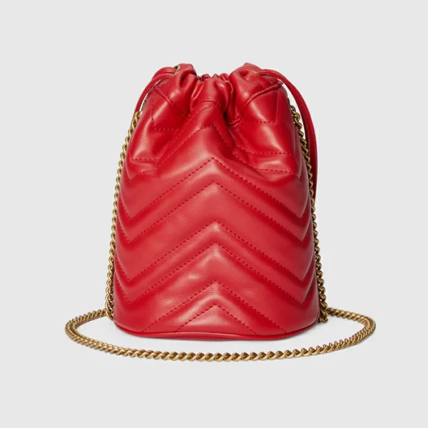 GUCCI GG Marmont Matelassé Mini Bucket Bag - Red Leather