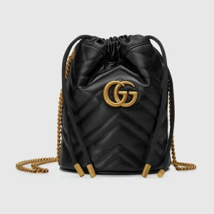 GUCCI GG Marmont Mini Bucket Bag - Black Leather