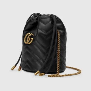 GUCCI GG Marmont Mini Bucket Bag - Black Leather