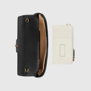 GUCCI GG Marmont Mini Card Case Chain Wallet - Black Leather