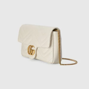 GUCCI GG Marmont Mini Card Case Chain Wallet - White Leather