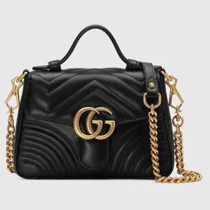 GUCCI GG Marmont Mini Top Handle Bag - Black Chevron Leather