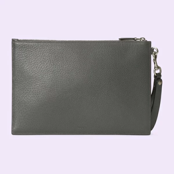 GUCCI GG Marmont Pouch - Grey Leather