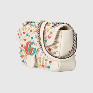 GUCCI GG Marmont Small Beaded Shoulder Bag - White Leather