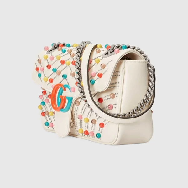 GUCCI GG Marmont Small Beaded Shoulder Bag - White Leather