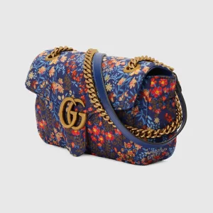 GUCCI GG Marmont Small Chevron Shoulder Bag - Blue And Red Cotton