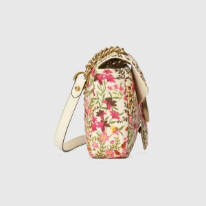 GUCCI GG Marmont Small Floral Shoulder Bag - Ivory And Pink Cotton
