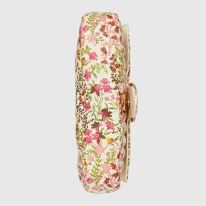 GUCCI GG Marmont Small Floral Shoulder Bag - Ivory And Pink Cotton