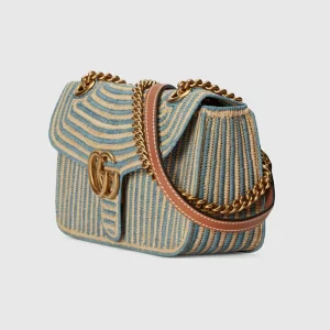 GUCCI GG Marmont Small Shoulder Bag - Light Blue Straw Effect
