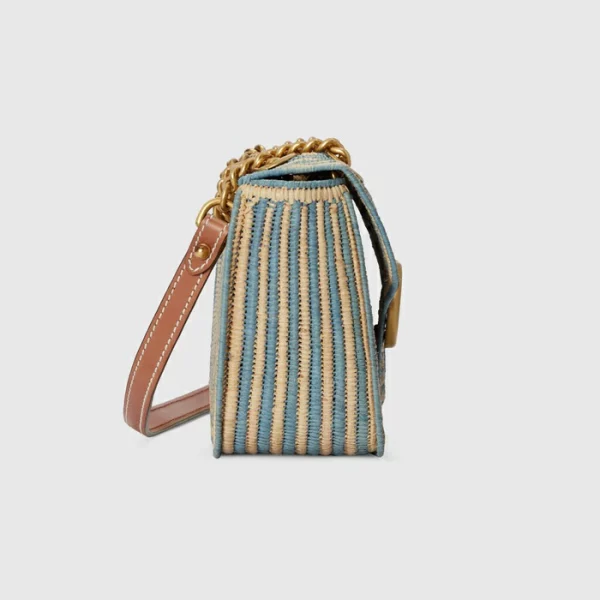 GUCCI GG Marmont Small Shoulder Bag - Light Blue Straw Effect